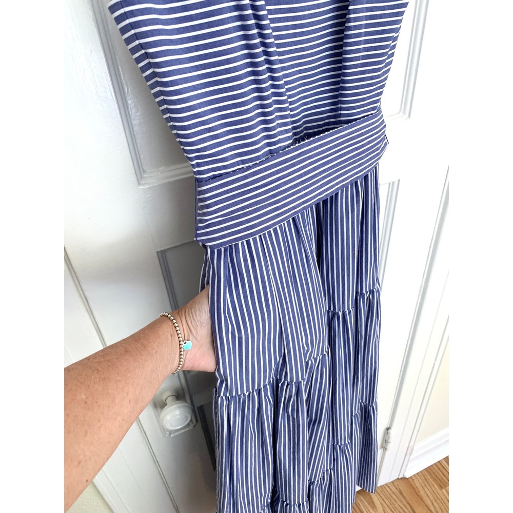J Crew Garratt Blue White Striped Maxi Dress 00 Poplin Tiered Ruffle Coastal - Picture 14 of 16